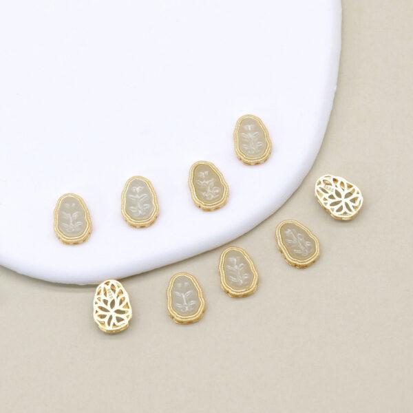 leaf bead, bezel bead, nephrite bead, white bead, sterling silver bead, gild bead, golden bead, 2pcs / 5 pcs - Image 3
