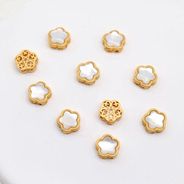 star bead, bezel bead, shell bead, white bead, sterling silver bead, gild bead, golden bead, 2pcs / 5 pcs - Image 3