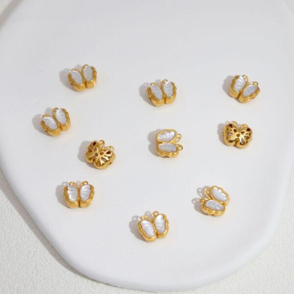 butterfly bead, bezel bead, shell bead, white bead, sterling silver bead, gild bead, golden bead, 2pcs / 5 pcs - Image 3