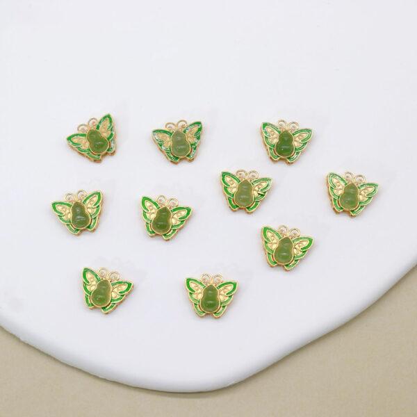 butterfly bead, bezel bead, nephrite bead, green bead, sterling silver bead, gild bead, golden bead, 2pcs / 5 pcs - Image 3