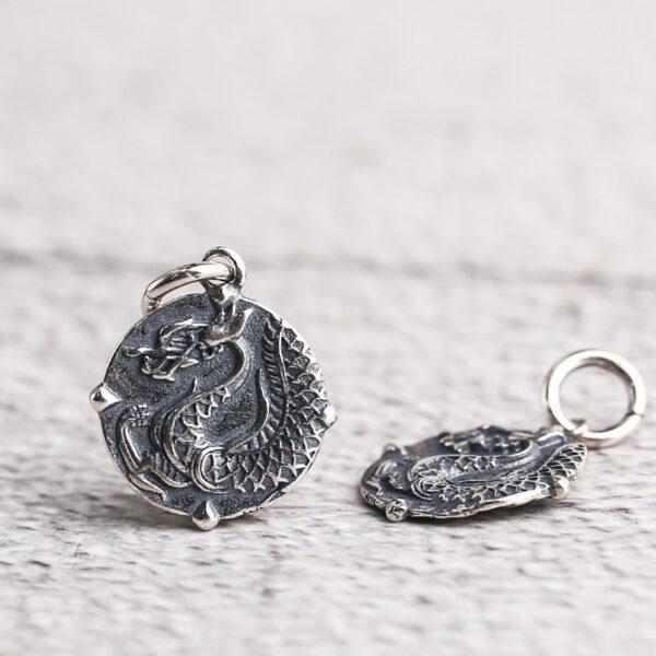 dragon charm, round charm, s925 sterling silver, silver bead, silver charm, oxidized silver bead - Image 3