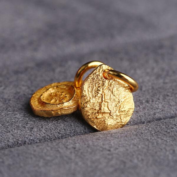 oval charm, lotus flower charm, s925 sterling silver, golden charm, gild bead - Image 3