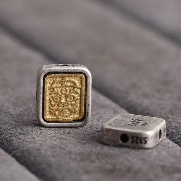 square bead, flower pattern bead, double color bead, spacer bead, s925 sterling silver, silver bead, oxidized silver bead - Image 3