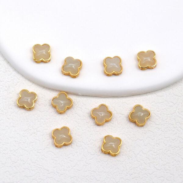 Four-leaf clover bead, bezel bead, nephrite bead, white bead, sterling silver bead, gild bead, golden bead, 2pcs / 5 pcs - Image 3