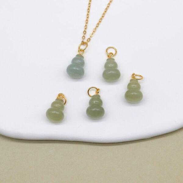 gourd charm, green charm, nephrite charm, sterling silver charm, gild bead, golden charm, 2pcs / 5 pcs - Image 3
