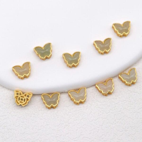 butterfly bead, bezel bead, nephrite bead, sterling silver bead, gild bead, golden bead, 2pcs / 5 pcs - Image 3