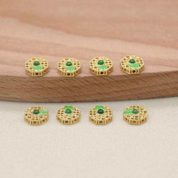 hollow flower bead, bezel bead, jadeite bead, green bead, sterling silver bead, gild bead, golden bead, 2pcs / 5 pcs - Image 3