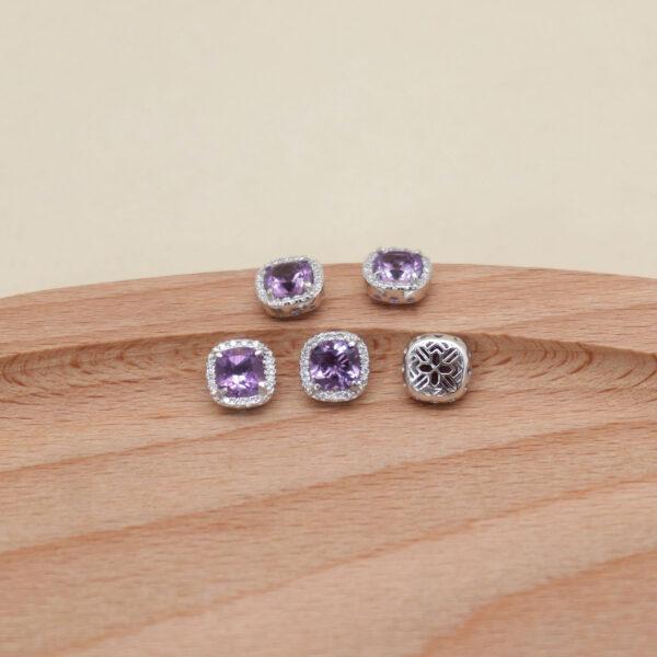 square bead, round bead, bezel bead, amethyst bead, purple bead, sterling silver bead, gild bead, golden bead, 2pcs / 5 pcs - Image 3