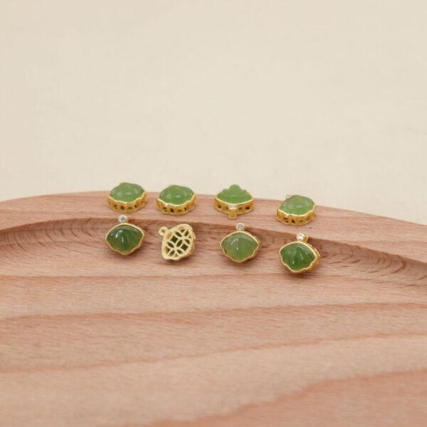 shell shape bead, bezel bead, nephrite bead, green bead, sterling silver bead, gild bead, golden bead, 2pcs / 5 pcs - Image 3