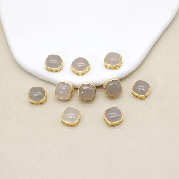 square bead, bezel bead, nephrite bead, gray purple bead, sterling silver bead, gild bead, golden bead, 2pcs / 5 pcs - Image 3