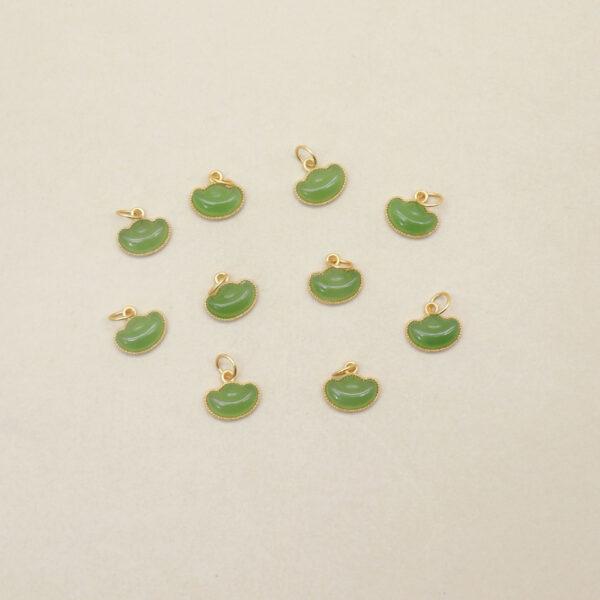 yuanbao flower charm, nephrite charm, green charm, sterling silver charm, gild bead, golden charm, 2pcs / 5 pcs - Image 3