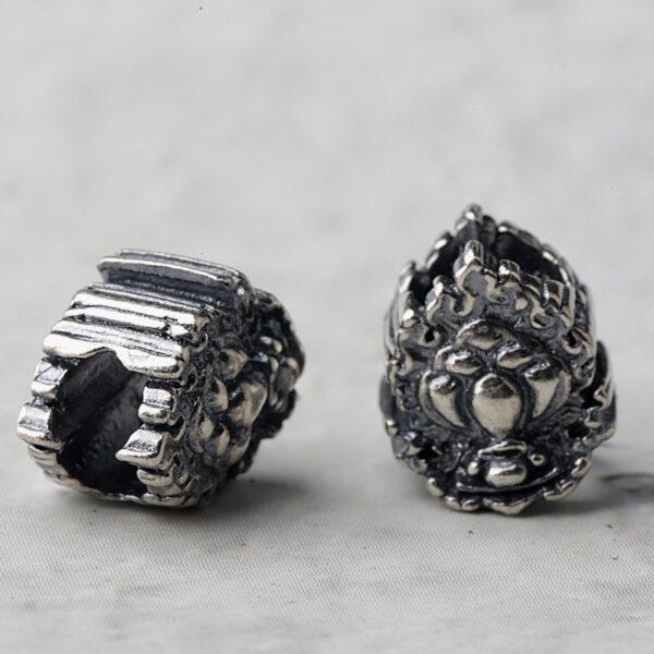 lotus flower bead, flame bead, spacer bead, s925 sterling silver, silver bead, oxidized silver bead - Image 3