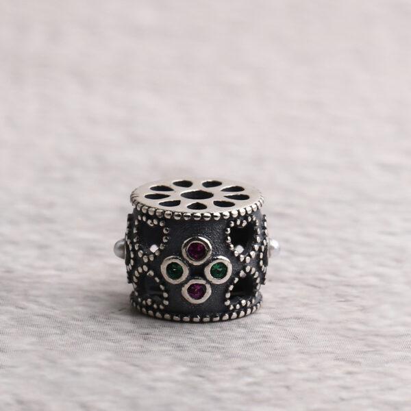 drum bead, flower bead, spacer bead, s925 sterling silver, silver bead, oxidized silver bead - Image 3
