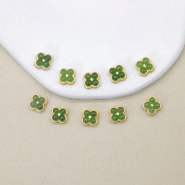 four-petal flower bead, bezel bead, nephrite bead, green bead, sterling silver bead, gild bead, golden bead, 2pcs / 5 pcs - Image 4