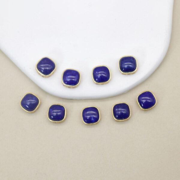 square bead, bezel bead, lapis lazuli bead, blue bead, sterling silver bead, gild bead, golden bead, 2pcs / 5 pcs - Image 4