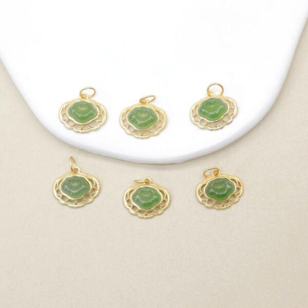 ruyi flower charm, nephrite charm, green charm, sterling silver charm, gild bead, golden charm, 2pcs / 5 pcs - Image 4