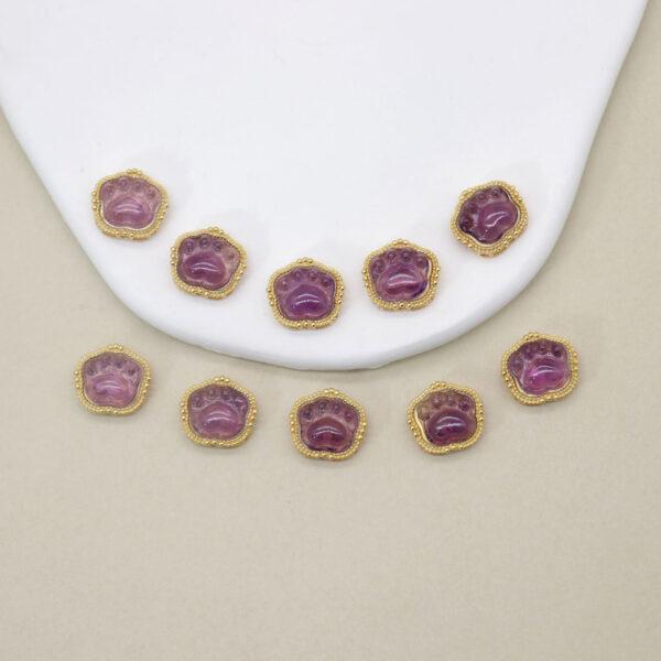 cat paw bead, bezel bead, amethyst bead, purple bead, sterling silver bead, gild bead, golden bead, 2pcs / 5 pcs - Image 4