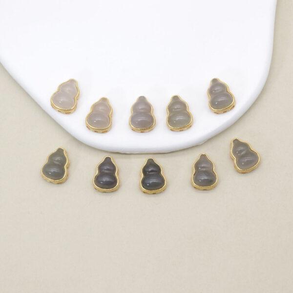 gourd bead, bezel bead, nephrite bead, purple gray bead, sterling silver bead, gild bead, golden bead, 2pcs / 5 pcs - Image 4