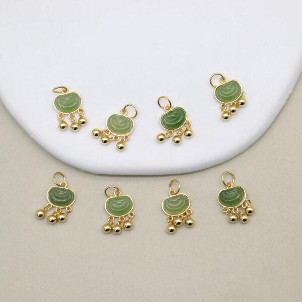 ruyi flower charm, nephrite charm, green charm, sterling silver charm, gild bead, golden charm, 2pcs / 5 pcs - Image 4