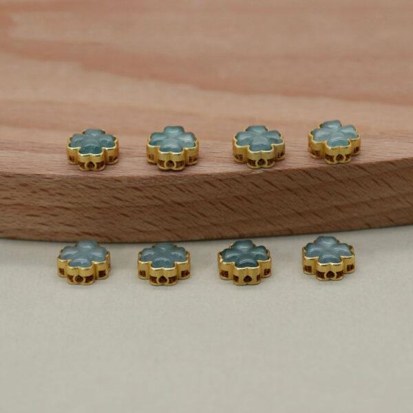four-leaf clover bead, bezel bead, jadeite bead, light blue bead, sterling silver bead, gild bead, golden bead, 2pcs / 5 pcs - Image 4