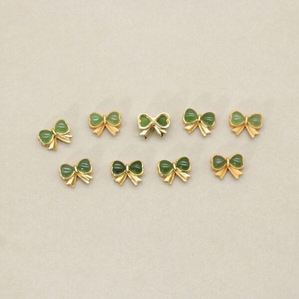 bow-knot bead, bezel bead, nephrite bead, green bead, sterling silver bead, gild bead, golden bead, 2pcs / 5 pcs - Image 4