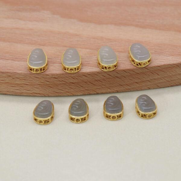 ruyi flower bead, bezel bead, nephrite bead, purple gray bead, sterling silver bead, gild bead, golden bead, 2pcs / 5 pcs - Image 4