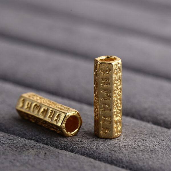 hexagonal prism bead, six-syllable Mantra pattern bead, spacer bead, s925 sterling silver, sterling silver bead, golden bead, gild bead - Image 4