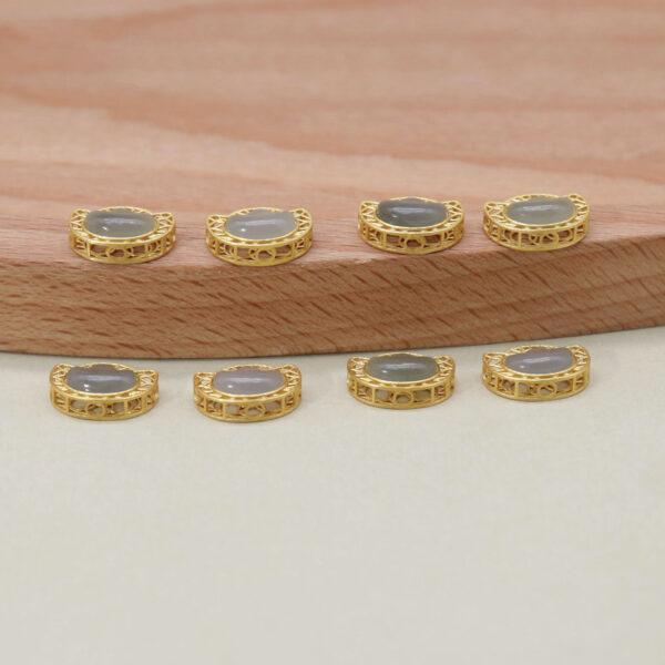 ruyi flower bead, bezel bead, nephrite bead, purple gray bead, sterling silver bead, gild bead, golden bead, 2pcs / 5 pcs - Image 4