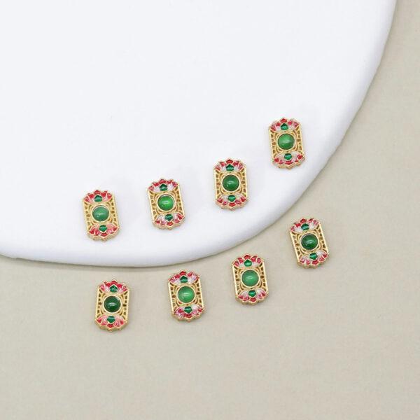 hollow flower bead, rectangle bead, bezel bead, jadeite bead, green bead, sterling silver bead, gild bead, golden bead, 2pcs / 5 pcs - Image 4
