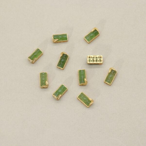 bamboo bead, bezel bead, nephrite bead, green bead, sterling silver bead, gild bead, golden bead, 2pcs / 5 pcs - Image 4