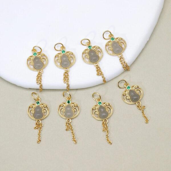 ruyi flower charm, gourd charm, tassel charm, purple gray charm, nephrite charm, sterling silver charm, gild bead, golden charm, 2pcs / 5 pcs - Image 4