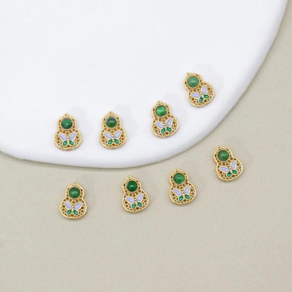 hollow gourd bead, bezel bead, jadeite bead, green bead, sterling silver bead, gild bead, golden bead, 2pcs / 5 pcs - Image 4
