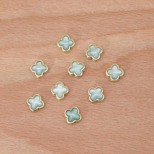 Four-leaf clover bead, bezel bead, jadeite bead, blue bead, sterling silver bead, gild bead, golden bead, 2pcs / 5 pcs - Image 4