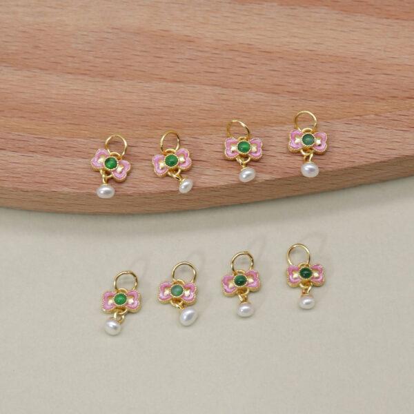 bow-knot charm, flower charm, jadeite charm, green charm, sterling silver charm, gild bead, golden charm, 2pcs / 5 pcs - Image 4