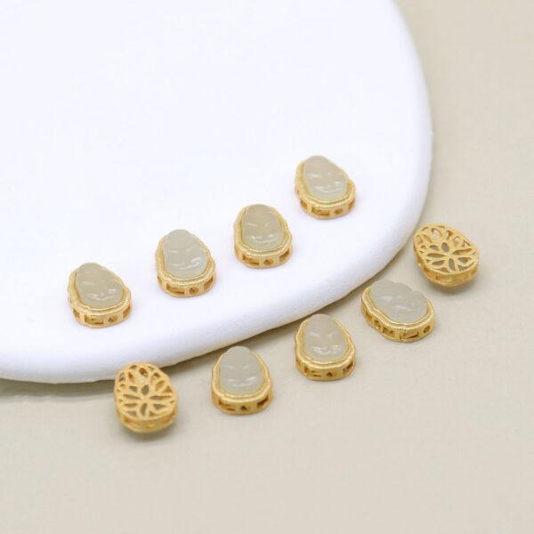 leaf bead, bezel bead, nephrite bead, white bead, sterling silver bead, gild bead, golden bead, 2pcs / 5 pcs - Image 4