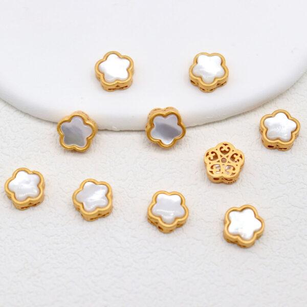 star bead, bezel bead, shell bead, white bead, sterling silver bead, gild bead, golden bead, 2pcs / 5 pcs - Image 4