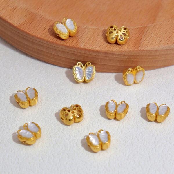 butterfly bead, bezel bead, shell bead, white bead, sterling silver bead, gild bead, golden bead, 2pcs / 5 pcs - Image 4