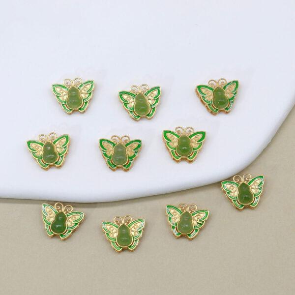 butterfly bead, bezel bead, nephrite bead, green bead, sterling silver bead, gild bead, golden bead, 2pcs / 5 pcs - Image 4