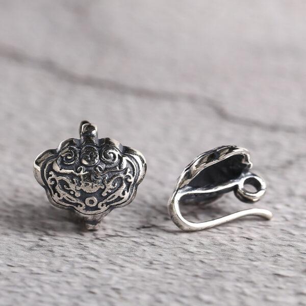 ruyi flower hook, dragon pattern clasp, silver hook, silver clasp, s925 sterling silver, silver findings, oxidized silver bead - Image 4