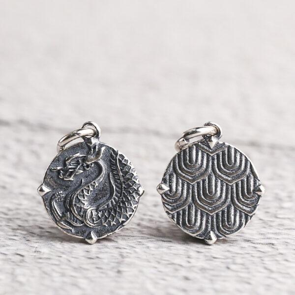 dragon charm, round charm, s925 sterling silver, silver bead, silver charm, oxidized silver bead - Image 4