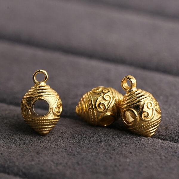 spindle charm, flower pattern charm, s925 sterling silver, golden charm, gild bead - Image 4