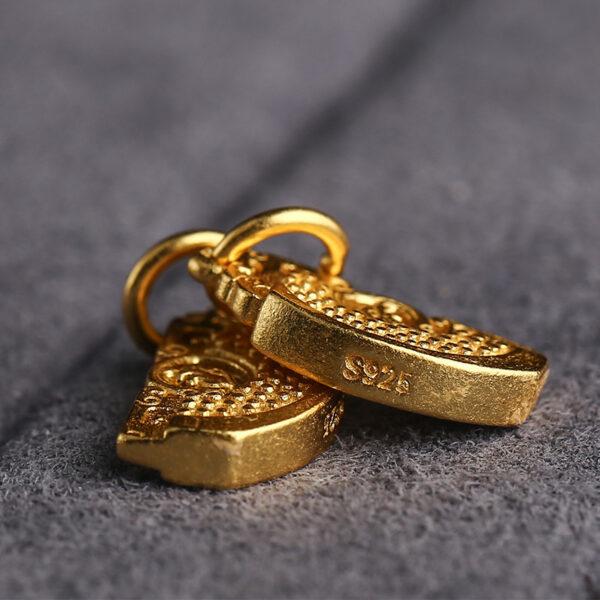 hollow phoenix charm, semicircle charm, s925 sterling silver, golden charm, gild bead - Image 4
