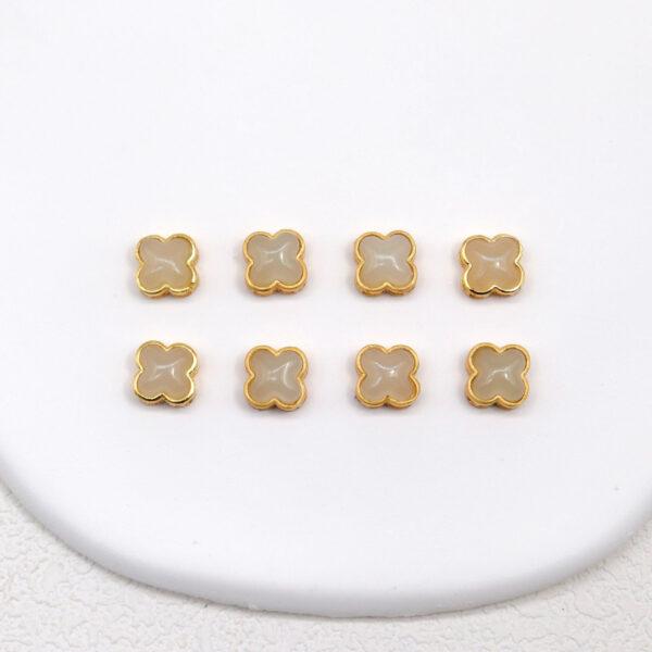 Four-leaf clover bead, bezel bead, nephrite bead, white bead, sterling silver bead, gild bead, golden bead, 2pcs / 5 pcs - Image 4