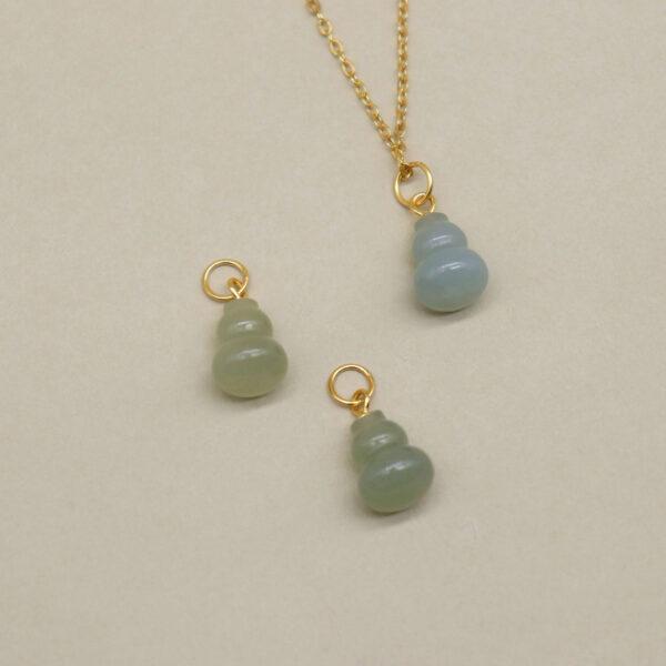 gourd charm, green charm, nephrite charm, sterling silver charm, gild bead, golden charm, 2pcs / 5 pcs - Image 4