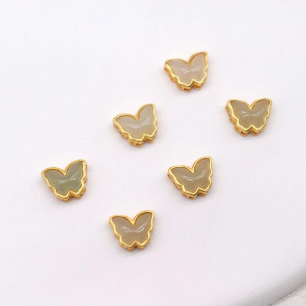 butterfly bead, bezel bead, nephrite bead, sterling silver bead, gild bead, golden bead, 2pcs / 5 pcs - Image 4