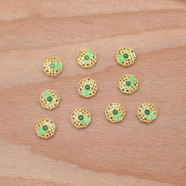 hollow flower bead, bezel bead, jadeite bead, green bead, sterling silver bead, gild bead, golden bead, 2pcs / 5 pcs - Image 4