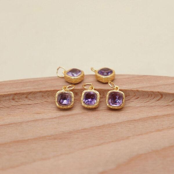square bead, round bead, bezel bead, amethyst bead, purple bead, sterling silver bead, gild bead, golden bead, 2pcs / 5 pcs - Image 4