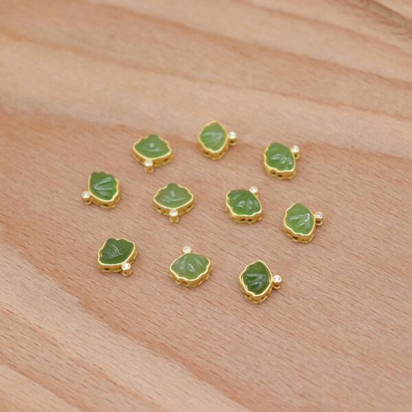 shell shape bead, bezel bead, nephrite bead, green bead, sterling silver bead, gild bead, golden bead, 2pcs / 5 pcs - Image 4