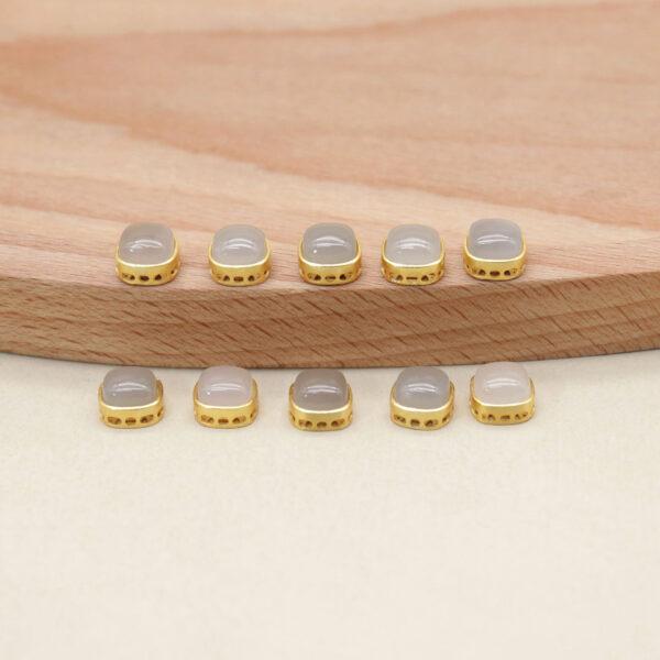 square bead, bezel bead, nephrite bead, gray purple bead, sterling silver bead, gild bead, golden bead, 2pcs / 5 pcs - Image 4