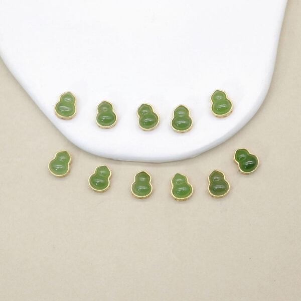 gourd bead, bezel bead, nephrite bead, green bead, sterling silver bead, gild bead, golden bead, 2pcs / 5 pcs - Image 4